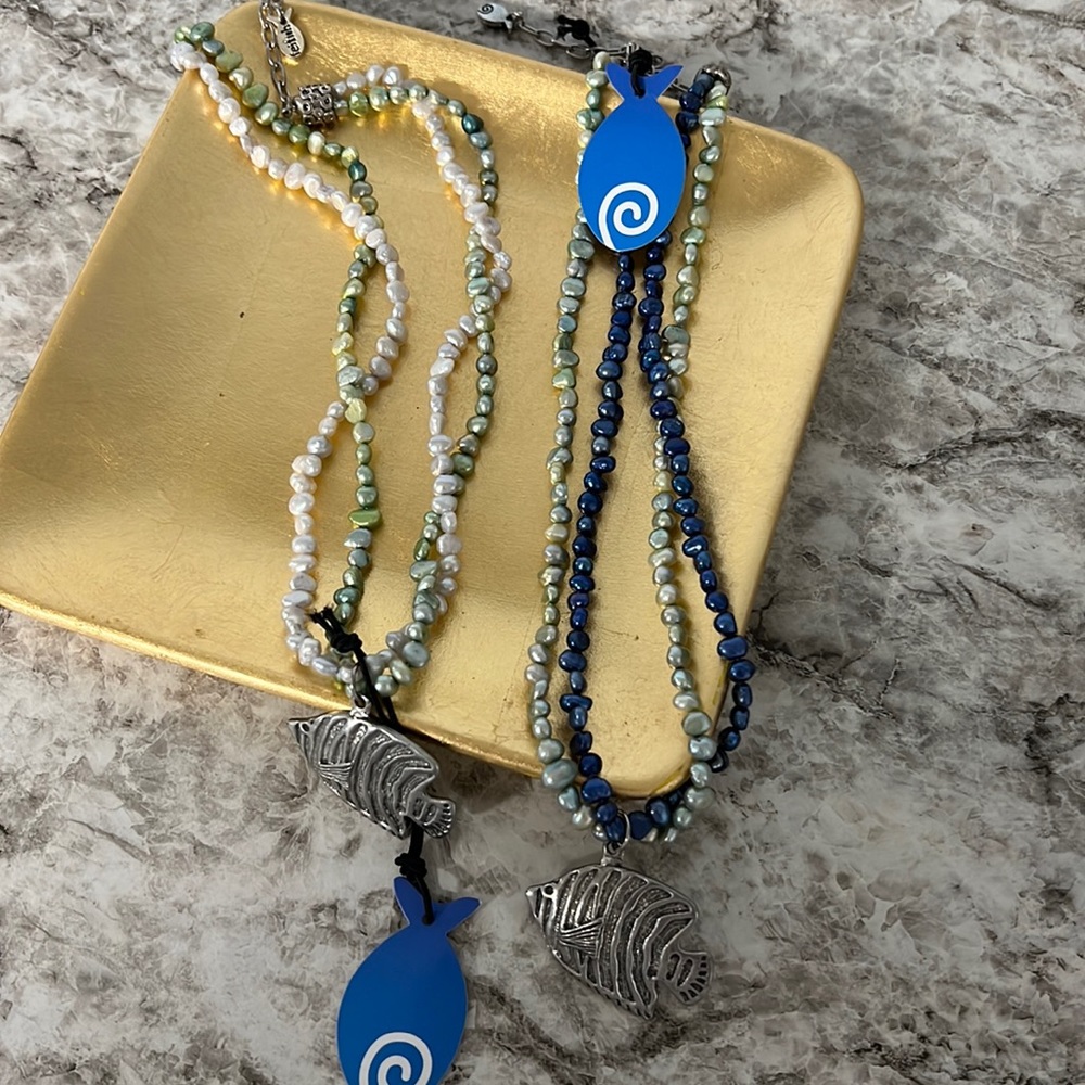 Beautiful necklaces one blue and green the other white and green